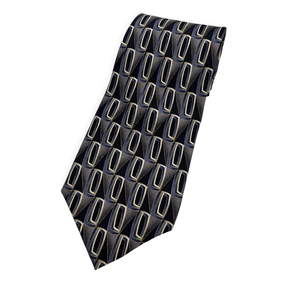 Albert Nipon Other - Vintage Albert Nipon Silk Neck Tie Blue Gray Geometric 59.5in Abstract
